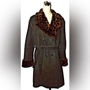 OVIS JINDO FASHION SZ M MEDIUM BLACK SHEARLING SHEEPSKIN LONG COAT JACKET